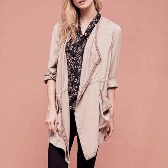 Anthropologie Hei Hei Tan Beige Long Sleeve V Neck Mid Length Coat Jacket Size M - Picture 2 of 7